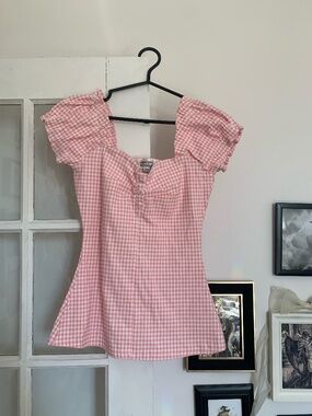 Pink Gingham Unique Vintage Top